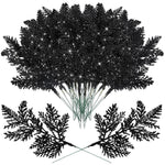 100 Pcs Christmas Tree Picks Sprays 10.24 Inch Glitter Artificial Pine Leaves