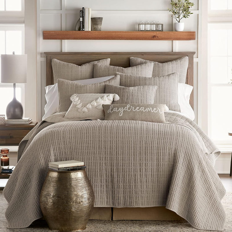 - Mills Waffle - King/Cal King Quilt Set - Taupe Cotton Waffle - Quilt Size (1