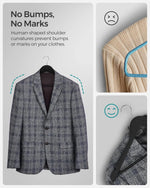 Wooden Hangers, 20-Pack Wood Coat Hangers with Shoulder Notches, Swivel Hook, Non-Slip for Jackets, Shirts, Suits, Black and Silver UCRW02B-20