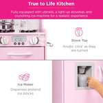 Pretend Play Kitchen Wooden Toy Set For Kids With Telephone, Utensils, Oven, Microwave - Pink