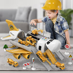 Storage Transport Plane Cargo With 6 Free Wheel Diecast Construction Vehicles, Kids Toy