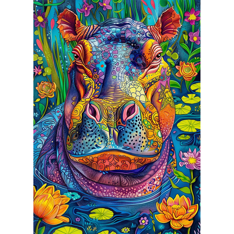 Puzzle Hippo In Water 1000 Pieces Rectangle Puzzle Hippo In Water Wild Anim