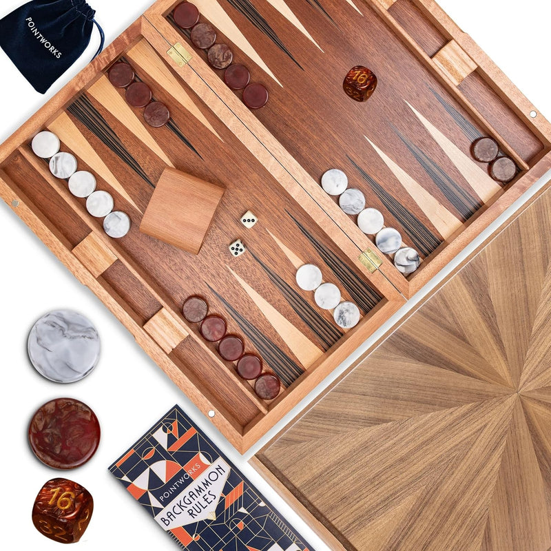 17 Inch Backgammon Sets For Adults. Beautiful Wood Inlaid Backgammon Board
