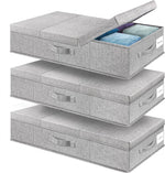 Underbed Storage Containers 3 Pack, Large Under Bed Storage Bins with Lids, Foldable Sturdy Under the Bed Storage Drawer for Organizing Clothes, Shoes, Blankets, Pillows-Grey