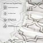 100% Organic Cotton Full Sheets Set 4-Piece Pure Percale Long Staple Bedding Breathable Fits Mattress Upto 15" Deep - Trellis Silver