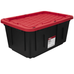(6 pack) Hyper Tough Large Storage Bin, 27 Gallon Plastic Storage Container with Snap-On Lid, Black and Red, Industrial