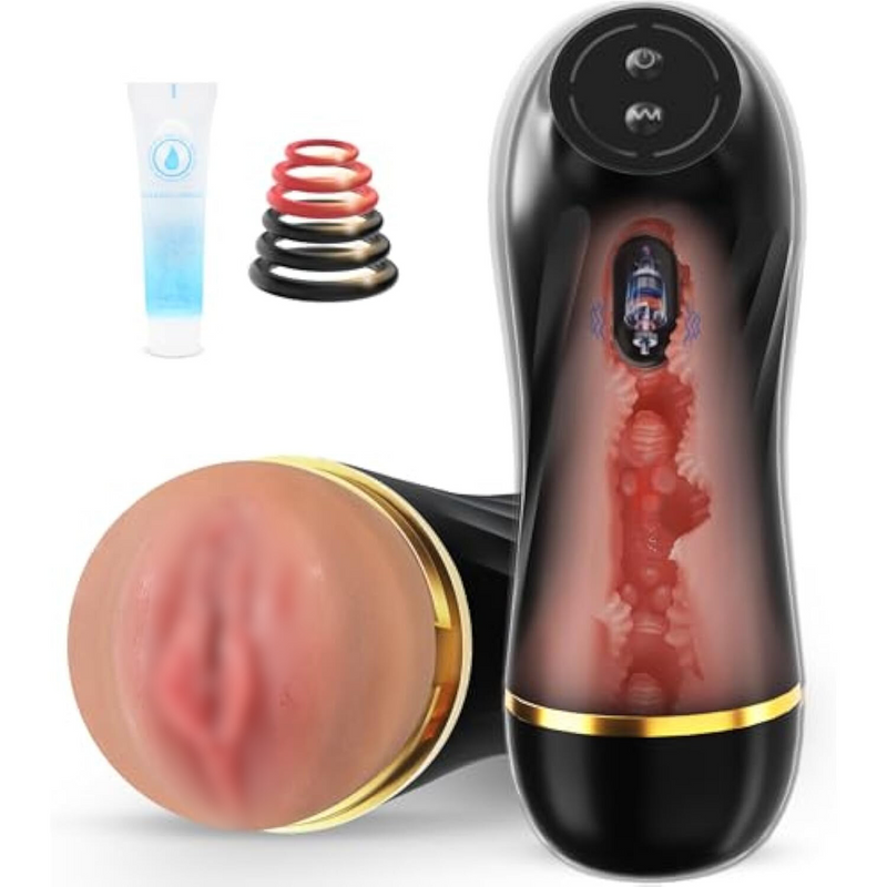 Vibrating Male Masturbator Sex Toys For Men, Male Sex Toys Realistic Textured Pocket Pussy Mens Stroker With 10 Vibration Mode, Hands-Free Blowjob Machine Masturbators For Penis Training &Men Pleasure