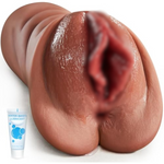 Realistic Pocket Pussy Male Masturbator, Thick Labia Pussy Masturbators Sex Toy With 5D Deep Vagina And Tight Anus, Lifelike Blowjob Male Stroker Adult Sex Toys For Men Masturbation (Brown)