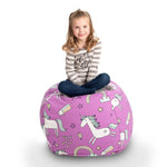 33" Unicorn Print Stuff 'N Sit Plush Toy Stuffed Animal Storage Bean Bag Chair, Plush Toy Storage