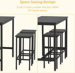 3-Piece Breakfast Table Set, Counter Height Dining Bar Table And 2 Chairs, Black