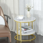 Marble End Table Sofa Side 2Tier End Storage Shelf Living Room Bedroom Furniture