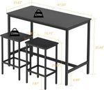 3-Piece Breakfast Table Set, Counter Height Dining Bar Table And 2 Chairs, Black