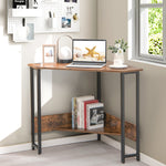 Corner Triangle Computer Desk Writing Table w/ Charging Station & Storage Shelf