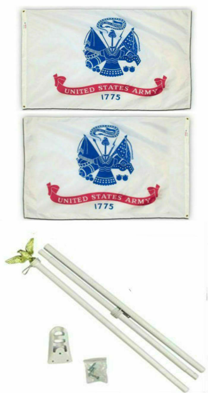 2X3 2'X3' U.S. Army White Double Sided 2Ply Flag White Pole Kit Set