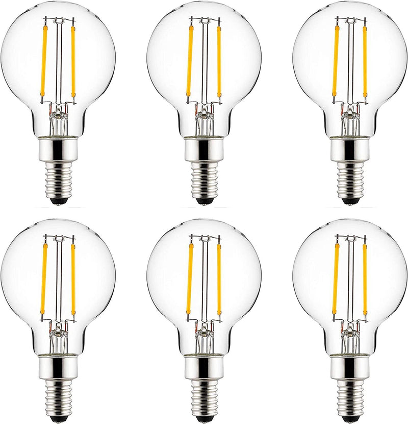 LED G16.5 Filament Globe Light Bulb 2.5 W(25W=) E12 Base 50K Super White 6-Pack