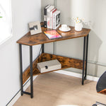 Corner Triangle Computer Desk Writing Table w/ Charging Station & Storage Shelf