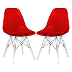 LeisureMod Dover Dining Side Chair With Acrylic Eiffel Base in Red Set of 2