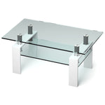 Costway Rectangle Glass Coffee Table Metal Legs End Table w/ Shelf Home White