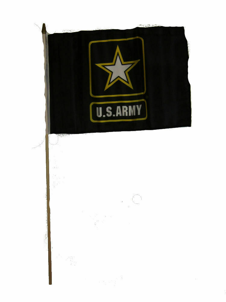 12x18 12"x18" U.S. Army Star Black Stick Flag wood staff (Premium Sewn Edges)