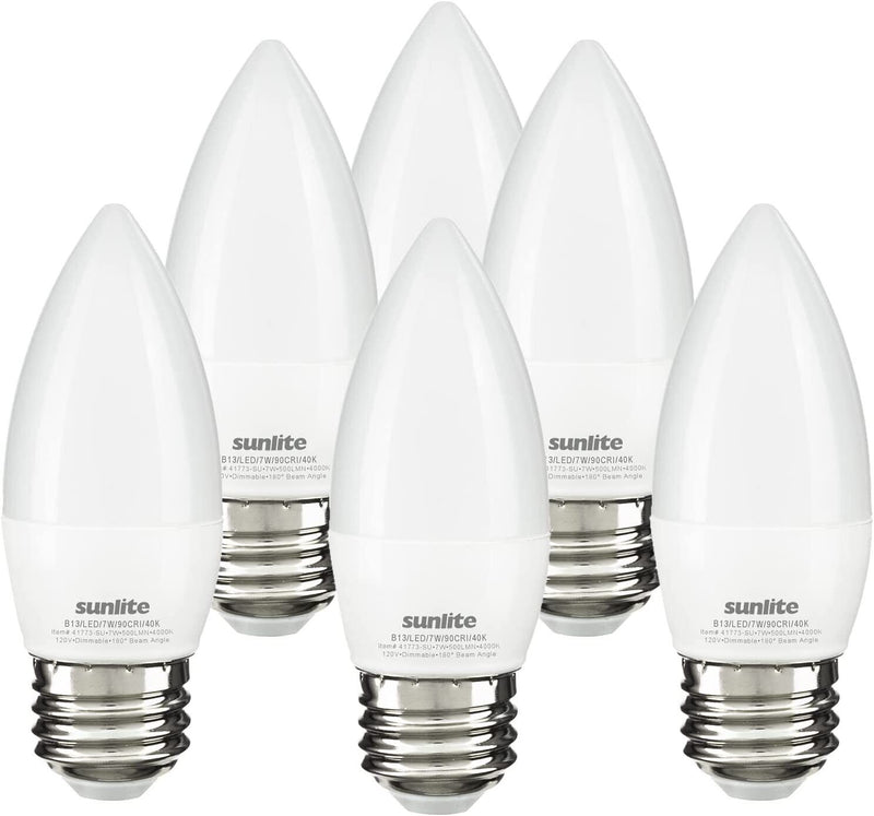 LED B13 Frosted Chandelier Torpedo Bulb 7W(60W=) E26 4000K Cool White 6-Pack