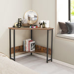Corner Triangle Computer Desk Writing Table w/ Charging Station & Storage Shelf