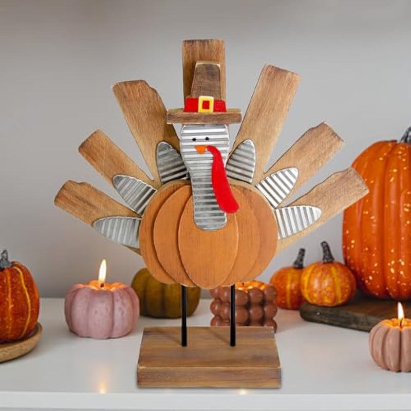 Wooden Indoor Tabletop Turkey Decor for Thanksgiving