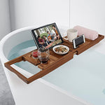 Expandable Bath Tray for Tub with Upgraded Wine Slots and Book Holde