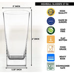 Highball Glasses 4 Stainless Steel Straws 16 Oz Lead Free Crystal Clear Glass