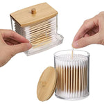 Qtips Holder Storage with Wood Lids, Cotton Ball/Swabs Dispenser, Apothecary Container Jar 3 Pcs