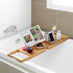 Expandable Bath Tray for Tub with Upgraded Wine Slots and Book Holde