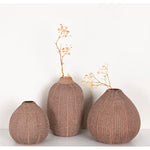 Decorative Textured Stoneware Set Of 3 Brown Vase Set