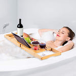 Expandable Bath Tray for Tub with Upgraded Wine Slots and Book Holde