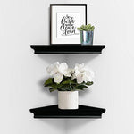 Wall Mounted Wood Corner Shelves - Set of 2