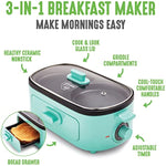 3 In 1 Breakfast Maker Station Healthy Ceramic Nonstick Dual Griddles For Eggs Meat And Pancakes