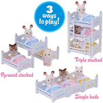Dollhouse Toy Furniture Set Includes Three Beds Three Mattresses With Pillows Three Blankets And Two Ladders