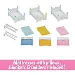 Dollhouse Toy Furniture Set Includes Three Beds Three Mattresses With Pillows Three Blankets And Two Ladders