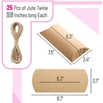 25 Pack Kraft Pillow Gift Boxes with Jute Twines