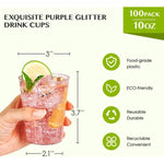10 Oz Heavy Duty Purple Glitter Plastic Cups Disposable Cups For Wedding Thanksgiving Christmas Halloween Party