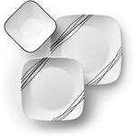 Triple Layer Glass And Chip Resistant Lightweight Square Plates And Bowls Set