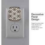 Brushed Nickel Flower Design Night Light With Plug-in, Dusk to Dawn Sensor