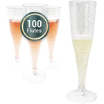100 Bulk Pack Silver Glitter Plastic Champagne Flutes 4 5 Oz