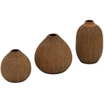 Decorative Textured Stoneware Set Of 3 Brown Vase Set