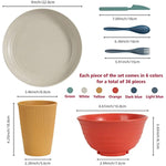 36 Piece Unbreakable Dinnerware Sets Reusable Wheat Straw Plates And Bowls Sets