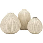 Decorative Textured Stoneware Set Of 3 Brown Vase Set