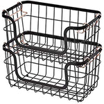 Stackable Metal Wire Rectangular Storage Basket Set For Kitchen or Bathroom, 2 Count