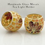 osaic Glass tealight Holders with Maple Leave for Halloween & Thanksgiving Party Decorations