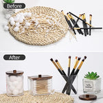 Qtips Holder Storage with Wood Lids, Cotton Ball/Swabs Dispenser, Apothecary Container Jar 3 Pcs