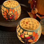 osaic Glass tealight Holders with Maple Leave for Halloween & Thanksgiving Party Decorations