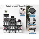 Large Shoe Organizers Storage Boxes For Closet 12 Pack Kuject Clear Plastic Stackable Shoe Containers Bins With Lids Great Substitute For Shoe Rack Under Bed Shoe Storage For Entryway Drop Front Fit Up To Womens Size 12 Black