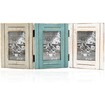 Picture Frame 3 Folding 4X6 Hinged Triple Distressed Photo Frame for Home Office Desk